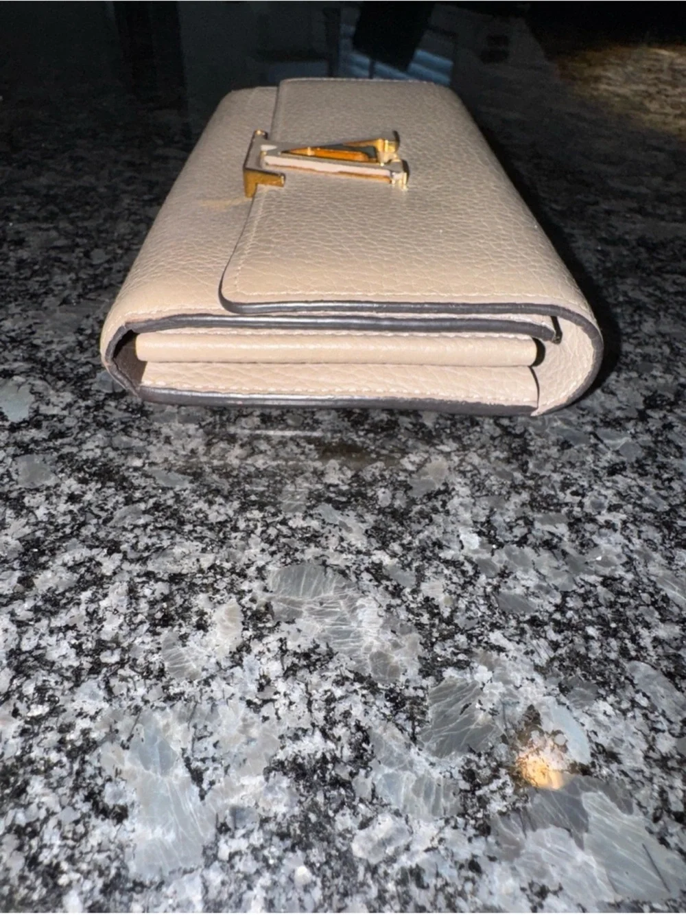 Louis Vuitton Taupe Cappucines Leather Wallet with Gold LV Emblem